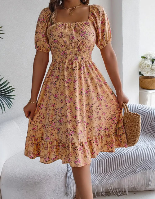 Load image into Gallery viewer, Ruffled Hem Floral Puff Sleeve Dress
