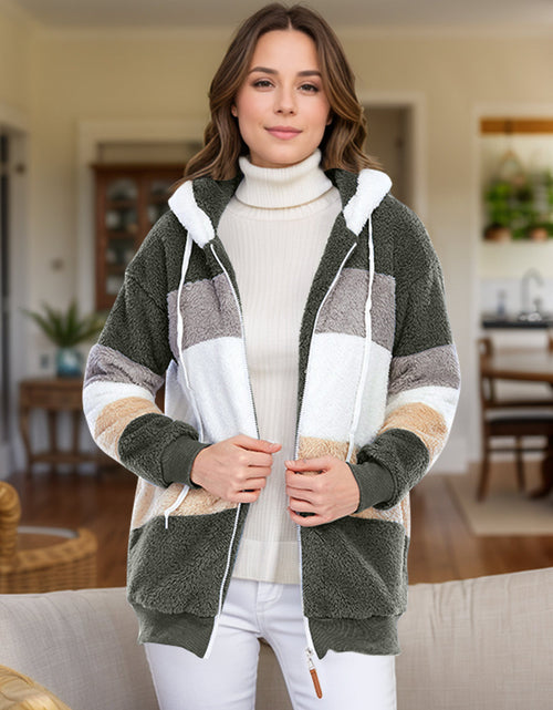 Load image into Gallery viewer, Full Size Drawstring Color Block Zip Up Hooded Outerwear

