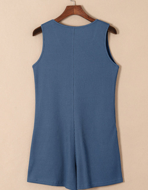 Load image into Gallery viewer, Waffle-Knit Half Button Sleeveless Romper with Pockets
