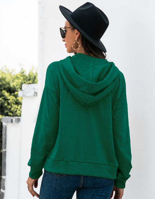 Load image into Gallery viewer, Half-Snap Drawstring Hoodie with Kangaroo Pocket
