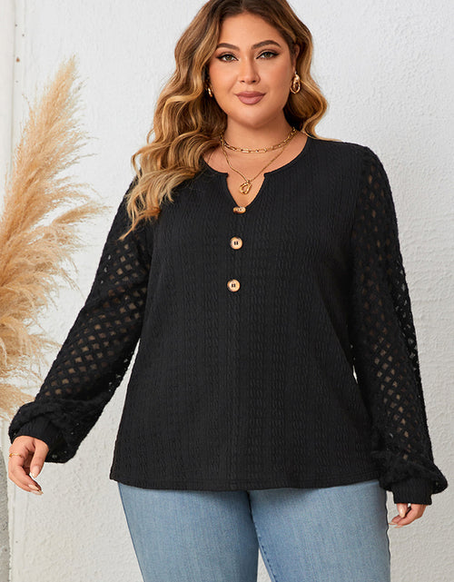 Load image into Gallery viewer, Honey Plus Size Openwork Notched Button Front Blouse
