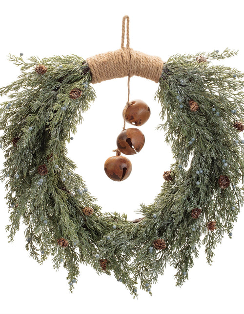 Load image into Gallery viewer, Glittered Pine with Sleigh Bell Wreath 22"D
