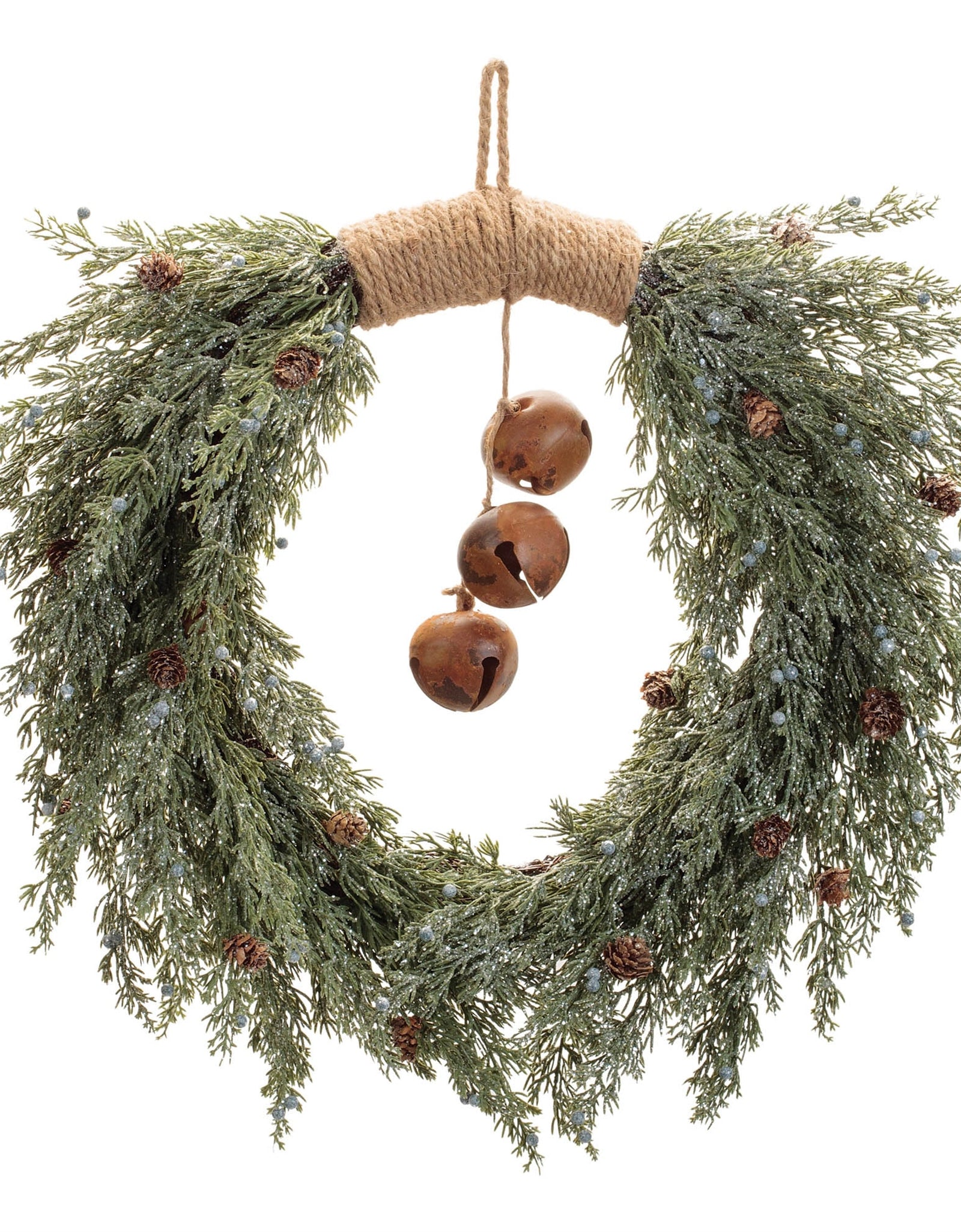 Glittered Pine with Sleigh Bell Wreath 22"D