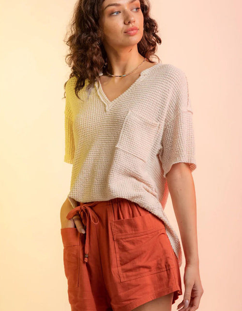 Load image into Gallery viewer, Waffle-Knit Notched Half Sleeve T-Shirt
