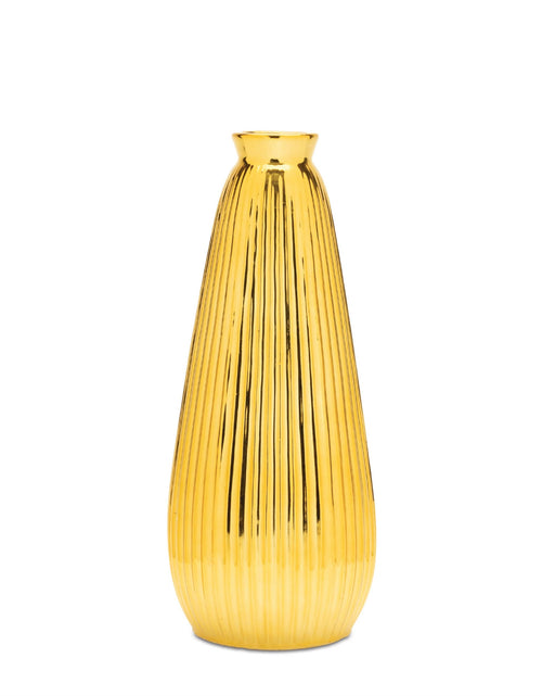 Load image into Gallery viewer, Ribbed Metallic Ceramic Vase 11.5"H

