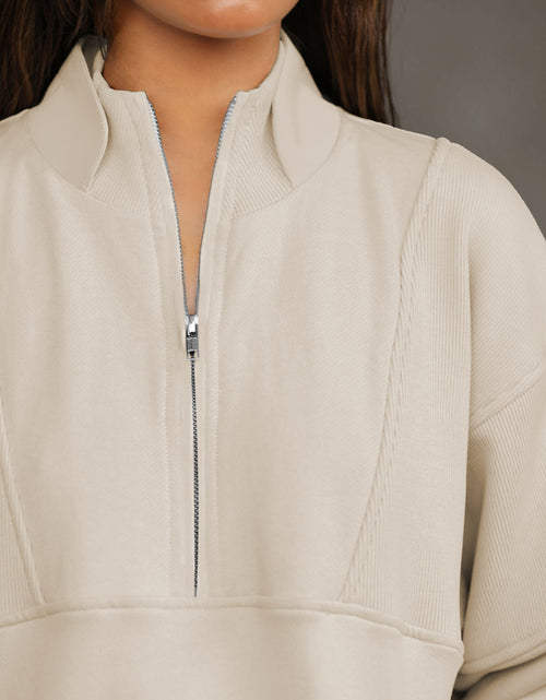 Load image into Gallery viewer, Half Zip Drop Shoulder Long Sleeve Sweatshirt
