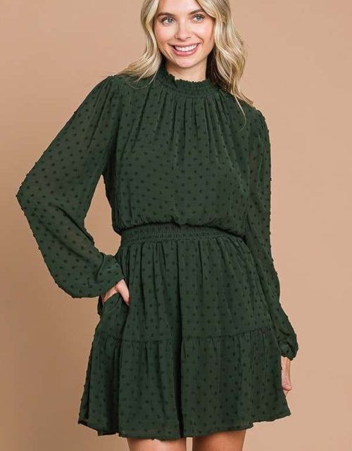 Load image into Gallery viewer, Culture Code Swiss Dot Smock Neck Mini Dress with Pockets
