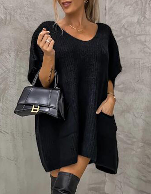 Load image into Gallery viewer, Short Sleeve Sweater Dress with Pockets
