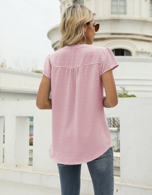 Load image into Gallery viewer, Swiss Dot Notched Neck Short Sleeve Top
