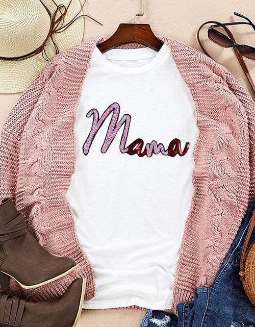 Load image into Gallery viewer, MAMA Sequin Round Neck Short Sleeve T-Shirt

