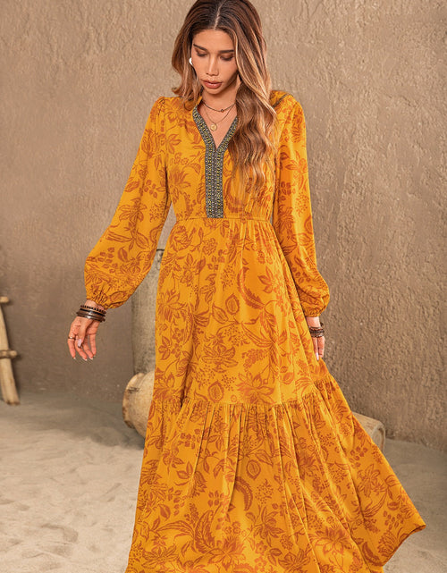 Load image into Gallery viewer, Printed Notched Balloon Sleeve Dress
