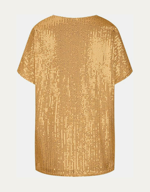Load image into Gallery viewer, Full Size Sequin V-Neck Short Sleeve Top
