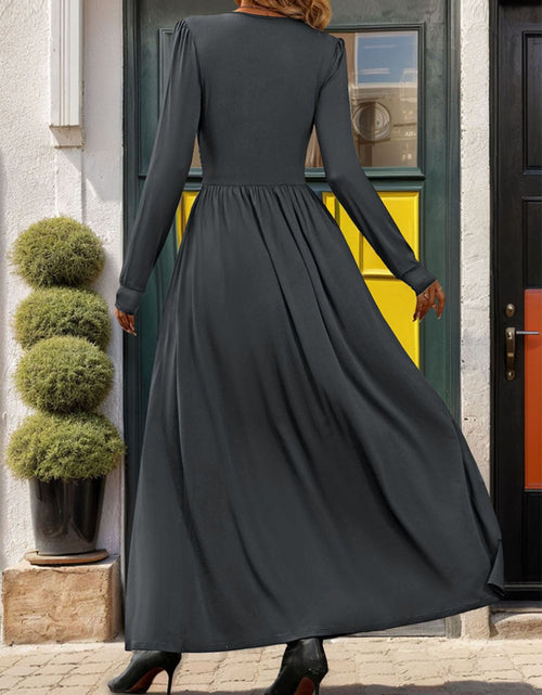 Load image into Gallery viewer, Perfee Lace Detail Slit V-Neck Long Sleeve Dress
