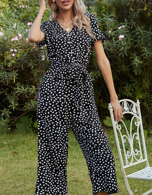 Load image into Gallery viewer, Ivy Lane Printed V-Neck Short Sleeve Jumpsuit

