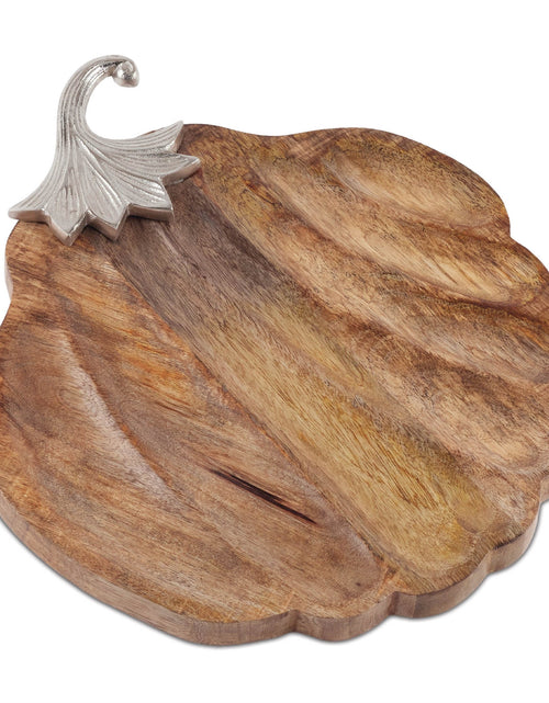 Load image into Gallery viewer, Wooden Pumpkin Tray with Aluminum Stem 15.75"L
