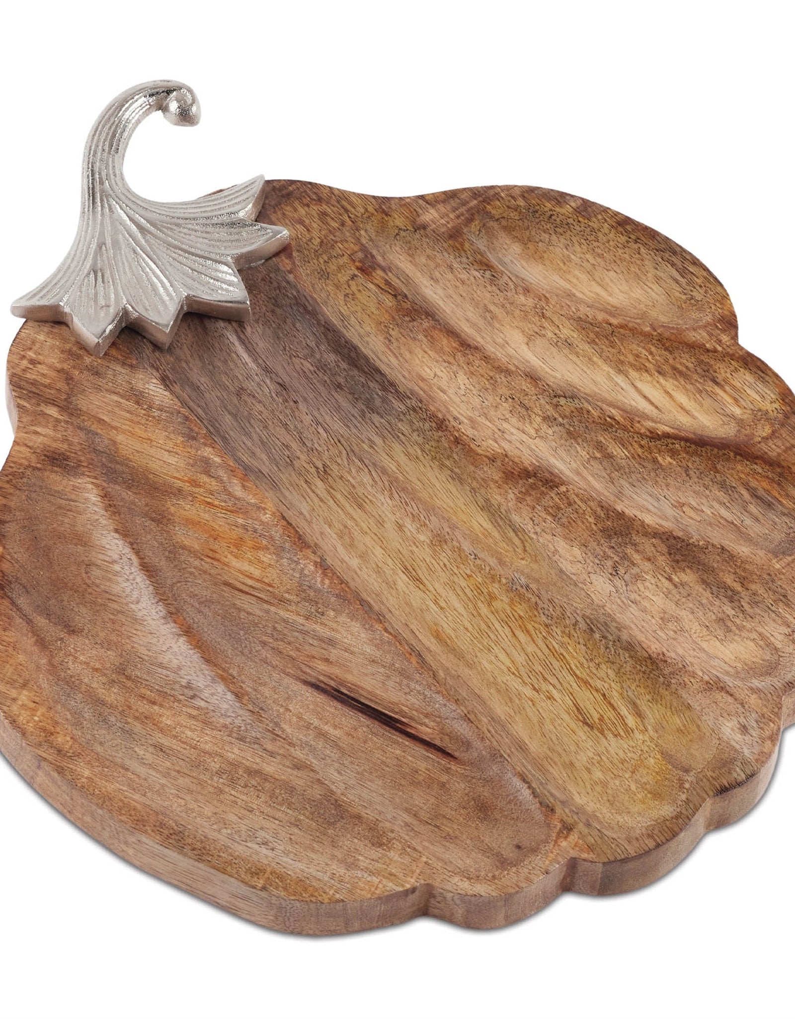 Wooden Pumpkin Tray with Aluminum Stem 15.75"L