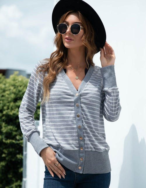Load image into Gallery viewer, Striped Snap Down Long Sleeve Cardigan

