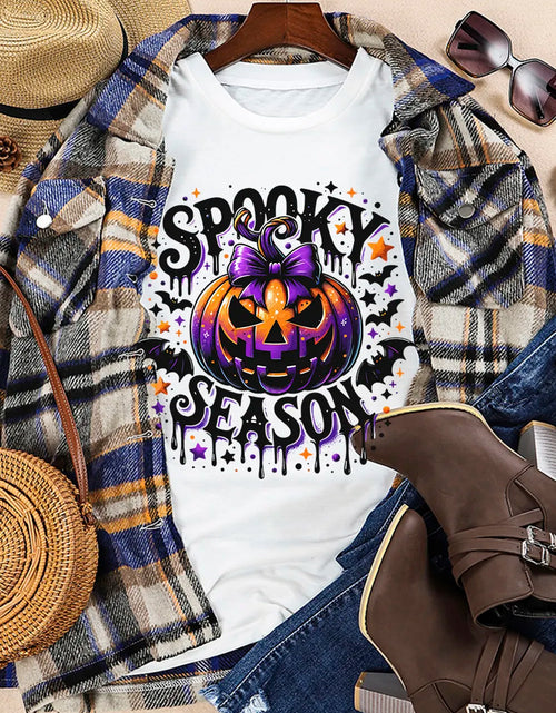 Load image into Gallery viewer, Full Size Jack-O'-Lantern Graphic Round Neck Short Sleeve T-Shirt
