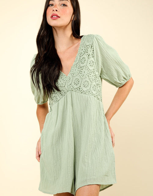 Load image into Gallery viewer, VERY J Lace Detail Puff Sleeve Romper with Pockets
