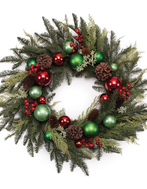 Load image into Gallery viewer, Mixed Pine Ornament and Pincone Wreath 28"D
