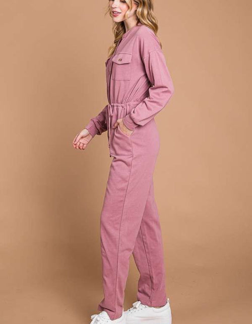 Load image into Gallery viewer, Culture Code Full Size Button Up Drawstring Waist Straight Jumpsuit
