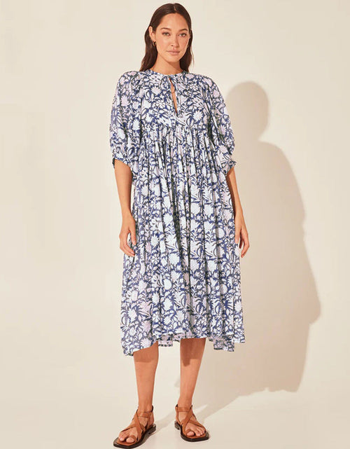 Load image into Gallery viewer, Floral Tie Neck Lantern Sleeve Dress
