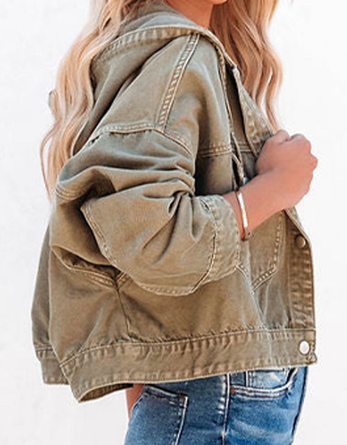 Load image into Gallery viewer, Hooded Dropped Shoulder Denim Jacket
