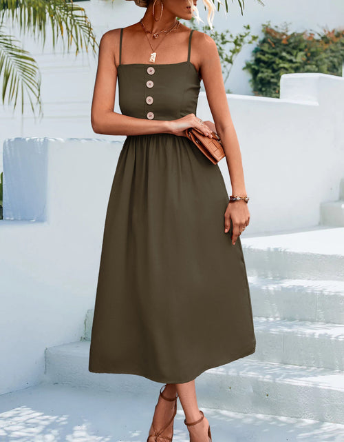Load image into Gallery viewer, Decorative Button Spaghetti Strap Midi Dress
