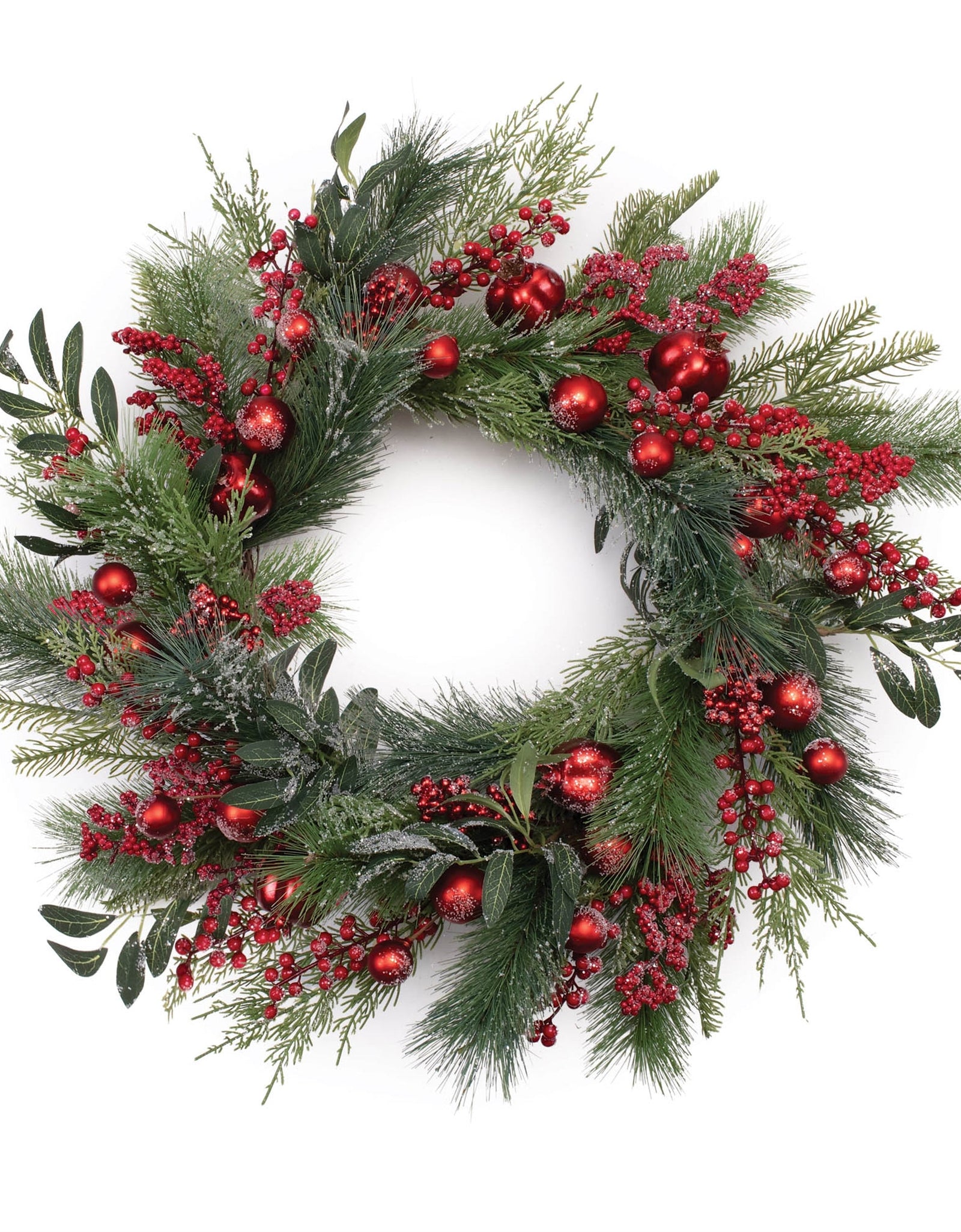 Mixed Pine Berry and Ornament Wreath 24"D