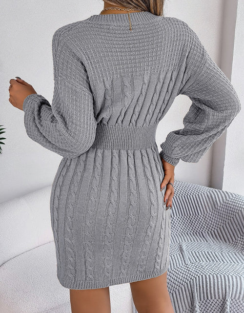 Load image into Gallery viewer, Cable-Knit Cutout Round Neck Slit Sweater Dress
