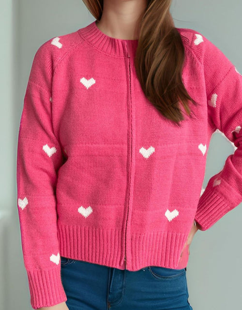 Load image into Gallery viewer, Heart Round Neck Zip Up Cardigan
