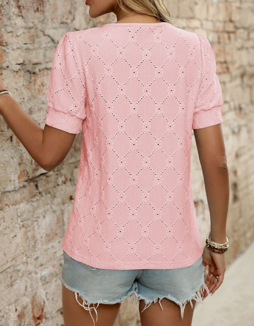 Load image into Gallery viewer, Eyelet Round Neck Short Sleeve Top
