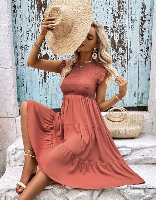 Load image into Gallery viewer, Perfee Smocked Round Neck Tiered Dress
