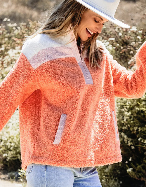 Load image into Gallery viewer, Contrast Half Zip Long Sleeve Sweatshirt
