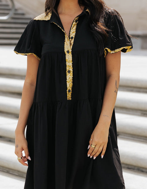 Load image into Gallery viewer, Sequin Half Button Short Sleeve Dress
