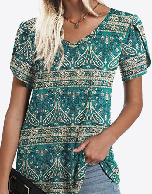 Load image into Gallery viewer, Printed Petal Sleeve V-Neck Blouse
