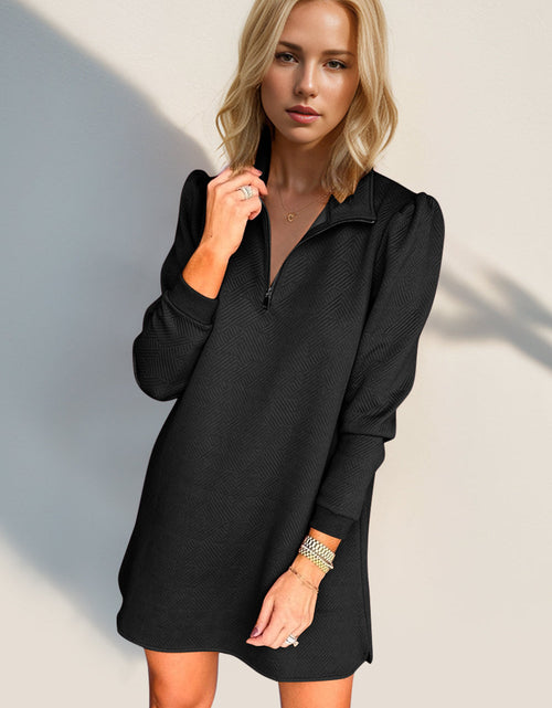 Load image into Gallery viewer, Double Take Textured Quarter Zip Long Sleeve Dress
