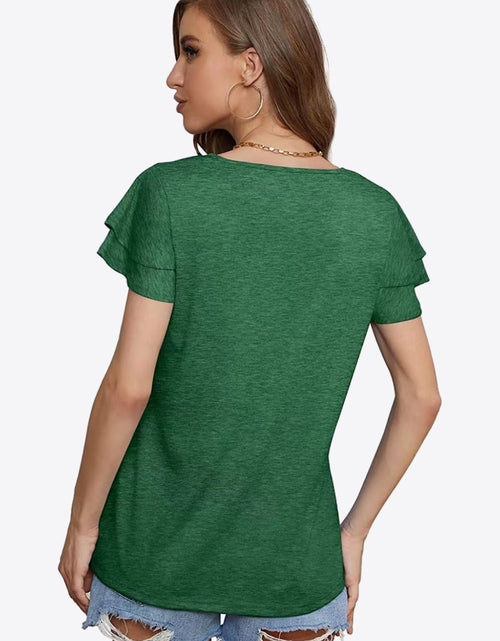 Load image into Gallery viewer, Tie-Neck Layered Flutter Sleeve Blouse
