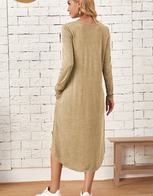Load image into Gallery viewer, Pocketed Round Neck Long Sleeve Tee Dress
