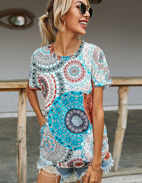 Load image into Gallery viewer, Shiny Printed Round Neck Short Sleeve Tee

