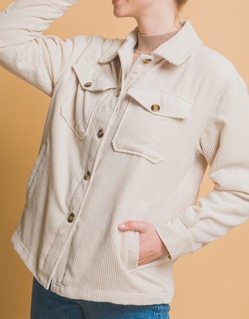 Load image into Gallery viewer, Love Tree Corduroy Button Up Jacket with Sherpa Inside
