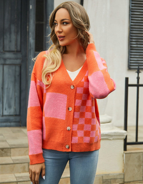 Load image into Gallery viewer, Angel Wings Plaid V-Neck Dropped Shoulder Cardigan
