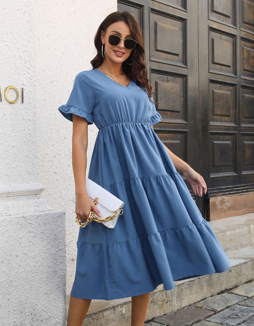 Load image into Gallery viewer, V-Neck Short Sleeve Midi Dress
