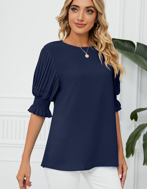 Load image into Gallery viewer, Frill Round Neck Lantern Sleeve T-Shirt
