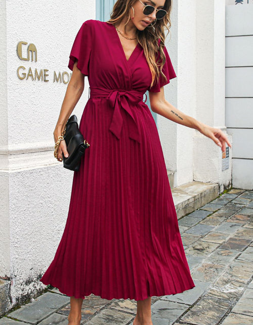 Load image into Gallery viewer, Flutter Sleeve Belted Surplice Midi Dress
