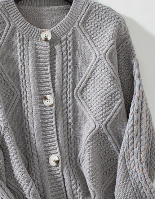 Load image into Gallery viewer, Cable-Knit Round Neck Button Up Cardigan
