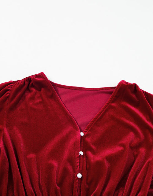 Load image into Gallery viewer, Ruffle Hem Slit V-Neck Long Sleeve Dress
