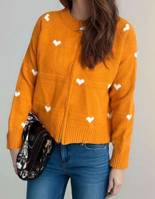 Load image into Gallery viewer, Heart Round Neck Zip Up Cardigan
