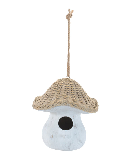 Load image into Gallery viewer, Mushroom Birdhouse with Wicker Design 8"H
