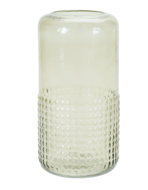 Load image into Gallery viewer, Green Textured Glass Candle Holder Vase 9.5"H
